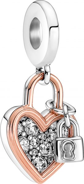 Pandora Sale Charm Anhänger 780087C01 Heart Padlock Silber 925 teilweise rose vergoldet