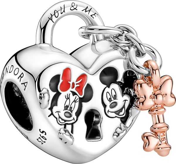 Pandora Disney Charm 780109C01 Mickey Mouse Minnie Mouse Padlock Silber 925 teilweise rose vergoldet