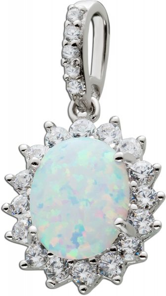 Opal Anhänger Sterling Silber 925 mit synthetischem Opal und weißen Zirkonia