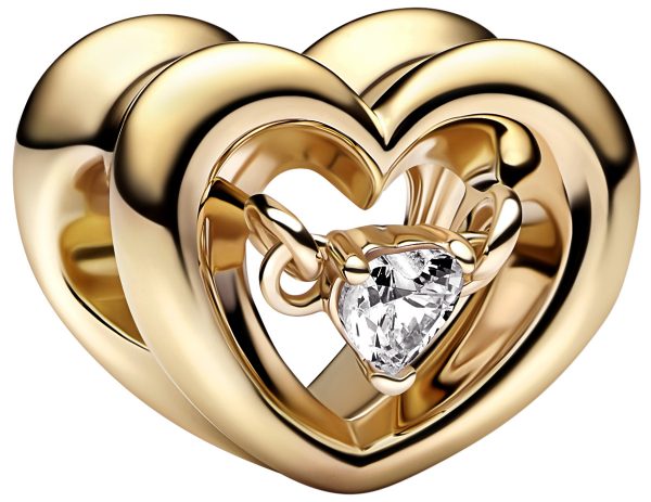 Pandora Charm Radiant Heart & Floating Stone 762493C01 Gelbgold 14 Karat Zirkonia