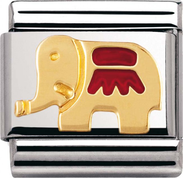 Nomination 030212-21 Classic Element Elefant aus Edelstahl mit Gold 750/- und Emaille
