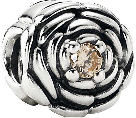 PANDORA Charms Element 790575CCZ Rosenblüte aus 925/- Silber Sterlingsilber, mit champagnerfarbenen Zirkonia