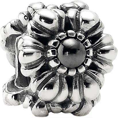PANDORA Charms Element 790580HEM Blume aus 925/- Silber Sterlingsilber, mit 3 rundum gefasste Hämatite