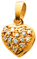 Traumhafter Goldanhänger Herz aus 14 Karat Gelbgold besetzt mit 15 strahlenden Diamanten, zusammen 0,10 Carat W/P (Weselton / Pequee) Durchmesser Herz ca. 10 mm, Lg. 2 mm – zum Knallerpreis bei ABRAMOWICZ – von Deutschlands größtem und günstigstem Schmu