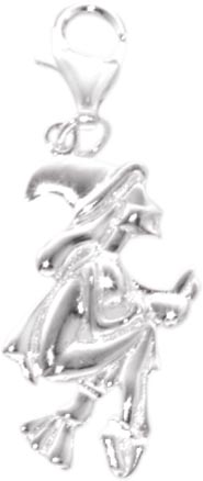 Charm Hexe aus der Charmsfamilie aus echtem  925/- Silber Sterlingsilber, Karabinerverschluss, Größe: 1,5×2,5 cm (Maße ohne Verschluss) im angesagten Saboo Look. Preisknaller aus Stuttgart!