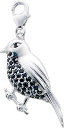 Charmanhänger aus echtem Silber Sterlingsilber 925/- in Vogelform, mit schwarzen Zirkonia besetzt. Dauerniedrigpreisgarantie von Abramowicz, den Juwelier Ihres Vertrauens aus Stuttgart