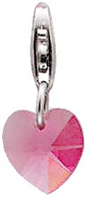 Charm Herz aus der Charmsfamilie in echtem  925/- Silber Sterlingsilber , mit  funkelndem rosafarbenen Zirkoniastein und stabilem Karabinerverschluss. Größe: 1,0×2,4cm (Maße mit Verschluss). Aus dem Hause Abramowicz, dem Juwelier Ihres Vertauens. Stuttg