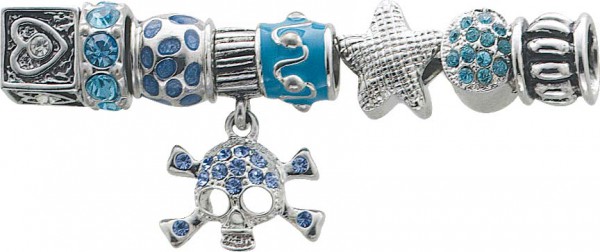 Beadset 8-teilig aus unserer Crystal Blue-Collection, teils mit Elementen aus Glas, Kristallstrassteinen und auch mit funkelnden Zirkonia besetzt. Verschiedene Beads, passend für alle Sammelsysteme aus Metall im angesagten Pandorra Stil zu